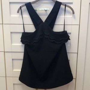 Ann Taylor scalloped black tank